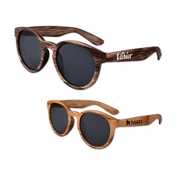 SUNRND - Round Lens Wood Grain Sunglasses