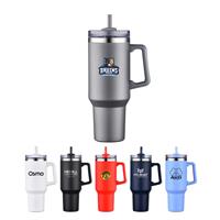 40 Oz. Stainless Steel Travel Mug with Handle and Straw