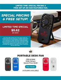 Limited Time Special on Portable Desktop Fan! EUF